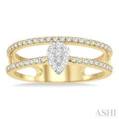 1/3 Ctw Twin Band Pear Shape Lovebright Round Cut Diamond Fashion Ring in 14K Yellow and White Gold 1/3 Ctw Twin Band Pear Shape Lovebright Round Cut Diamond Fashion Ring in 14K Yellow and White Gold