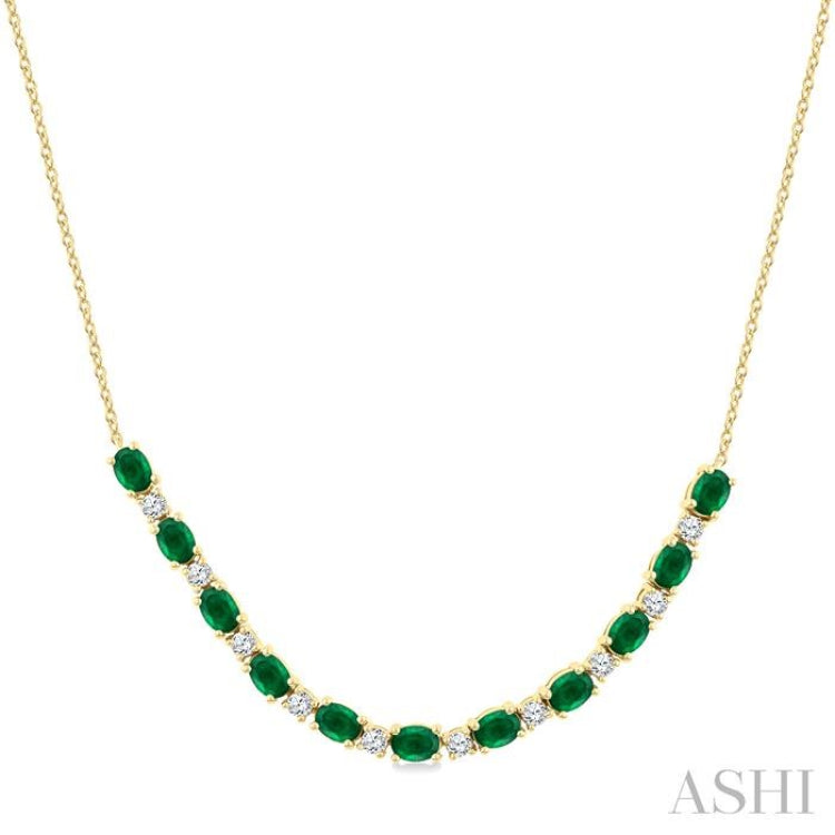 4X3 MM Oval Shape Emerald and 1/2 Ctw Round Cut Diamond Precious Tennis Necklace in 14K Yellow Gold 4X3 MM Oval Shape Emerald and 1/2 Ctw Round Cut Diamond Precious Tennis Necklace in 14K Yellow Gold