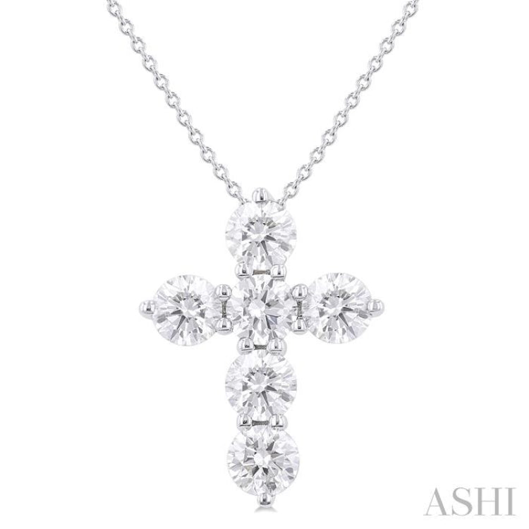 2 Ctw Round Cut Diamond Christian Cross 6-Stone Fashion Pendant With Chain in 14K White Gold 2 Ctw Round Cut Diamond Christian Cross 6-Stone Fashion Pendant With Chain in 14K White Gold
