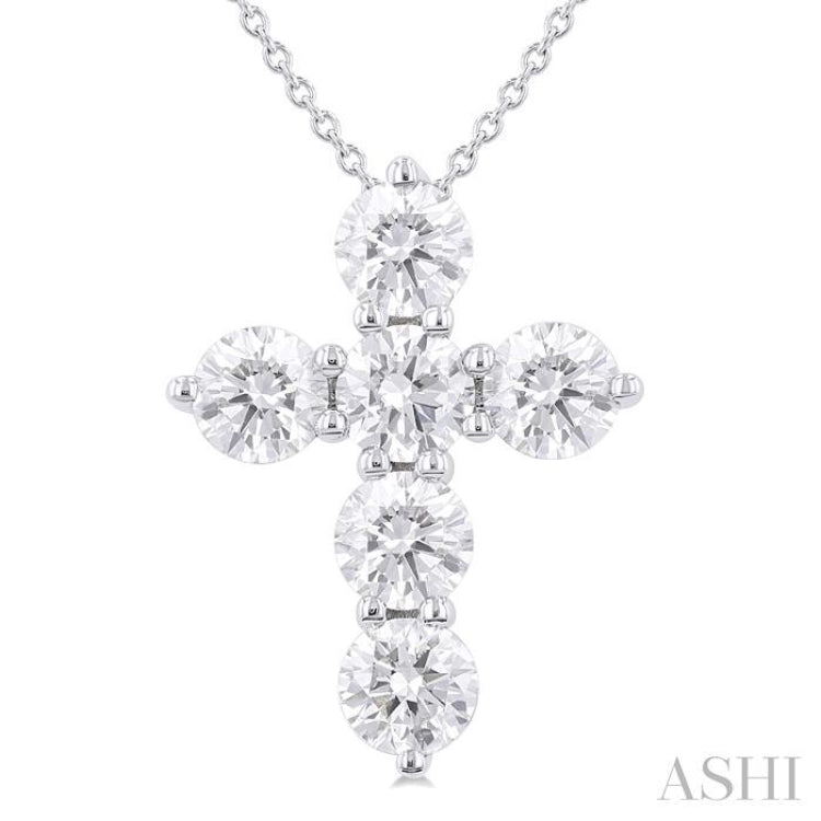 2 Ctw Round Cut Diamond Christian Cross 6-Stone Fashion Pendant With Chain in 14K White Gold 2 Ctw Round Cut Diamond Christian Cross 6-Stone Fashion Pendant With Chain in 14K White Gold