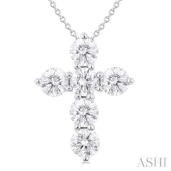 2 Ctw Round Cut Diamond Christian Cross 6-Stone Fashion Pendant With Chain in 14K White Gold 2 Ctw Round Cut Diamond Christian Cross 6-Stone Fashion Pendant With Chain in 14K White Gold