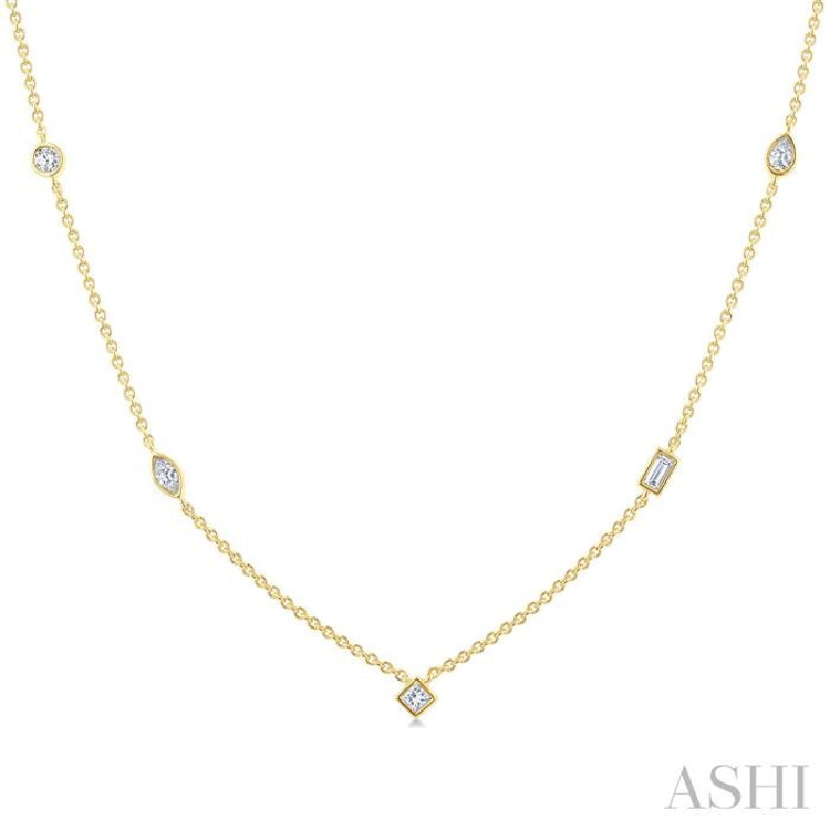1/2 Ctw Bezel Set Mixed Cut Diamond Station Necklace in 14K Yellow Gold 1/2 Ctw Bezel Set Mixed Cut Diamond Station Necklace in 14K Yellow Gold