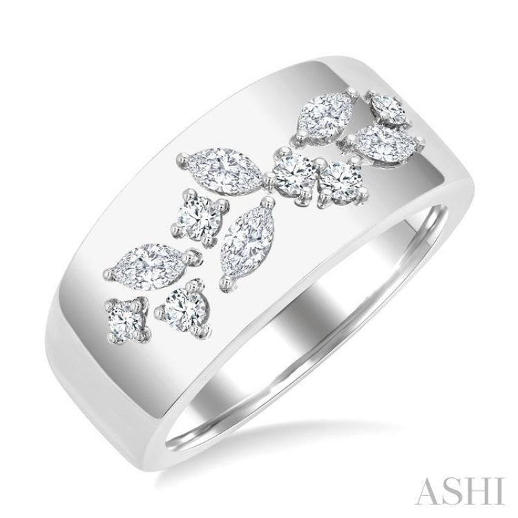 1/2 Ctw Marquise and Round Cut Diamond Fashion Wide Band in 14K White Gold 1/2 Ctw Marquise and Round Cut Diamond Fashion Wide Band in 14K White Gold