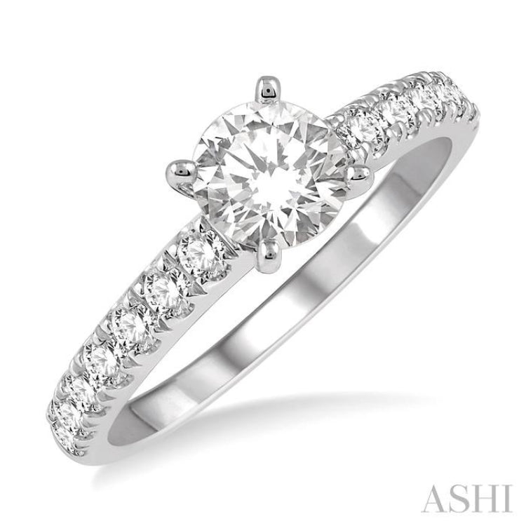 1 1/10 ctw Round Brilliant Cut Diamond Ladies Engagement Ring with 5/8 Ct Round Cut Center Stone in 14K White Gold 1 1/10 ctw Round Brilliant Cut Diamond Ladies Engagement Ring with 5/8 Ct Round Cut Center Stone in 14K White Gold