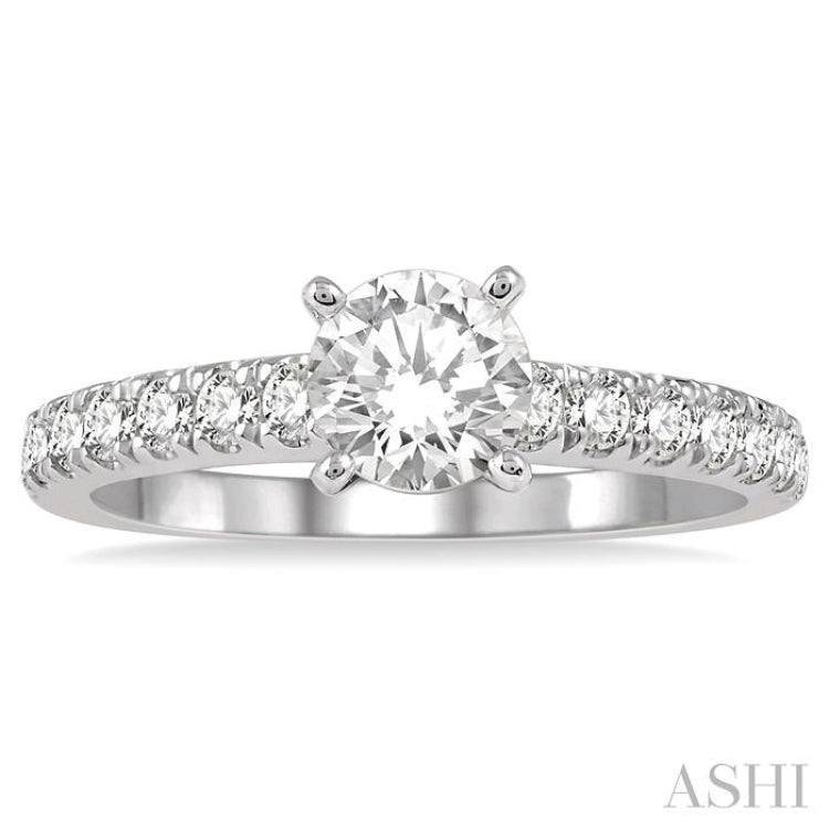 1 1/10 ctw Round Brilliant Cut Diamond Ladies Engagement Ring with 5/8 Ct Round Cut Center Stone in 14K White Gold 1 1/10 ctw Round Brilliant Cut Diamond Ladies Engagement Ring with 5/8 Ct Round Cut Center Stone in 14K White Gold
