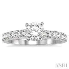 1 1/10 ctw Round Brilliant Cut Diamond Ladies Engagement Ring with 5/8 Ct Round Cut Center Stone in 14K White Gold 1 1/10 ctw Round Brilliant Cut Diamond Ladies Engagement Ring with 5/8 Ct Round Cut Center Stone in 14K White Gold
