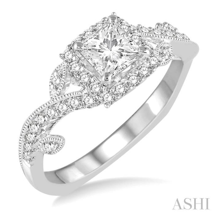 3/4 ctw Diamond Engagement Ring with 3/8 ct Princess Cut Center Stone in 14K White Gold 3/4 ctw Diamond Engagement Ring with 3/8 ct Princess Cut Center Stone in 14K White Gold
