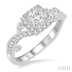 3/4 ctw Diamond Engagement Ring with 3/8 ct Princess Cut Center Stone in 14K White Gold 3/4 ctw Diamond Engagement Ring with 3/8 ct Princess Cut Center Stone in 14K White Gold
