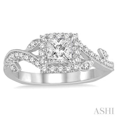 3/4 ctw Diamond Engagement Ring with 3/8 ct Princess Cut Center Stone in 14K White Gold 3/4 ctw Diamond Engagement Ring with 3/8 ct Princess Cut Center Stone in 14K White Gold