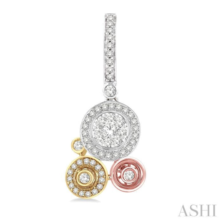 7/8 Ctw Round Cut Diamond Lovebright Fashion Earrings in 14K Tri Color Gold 7/8 Ctw Round Cut Diamond Lovebright Fashion Earrings in 14K Tri Color Gold