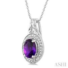 9X7 MM Oval Shape Amethyst and 1/20 Ctw Single Cut Diamond Semi-precious Pendant With Chain in Sterling Silver 9X7 MM Oval Shape Amethyst and 1/20 Ctw Single Cut Diamond Semi-precious Pendant With Chain in Sterling Silver