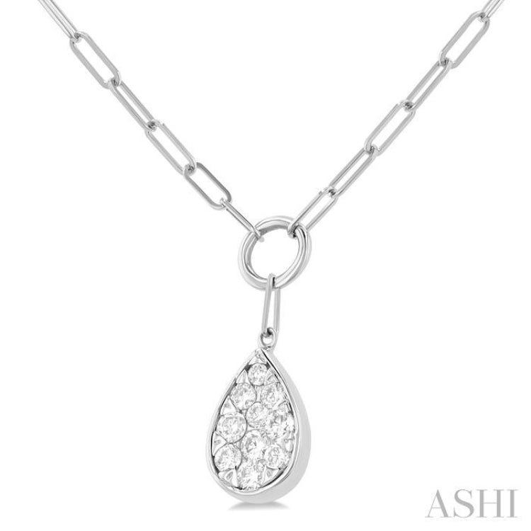 1/4 Ctw Lovebright Pear Shape Round Cut Diamond Paperclip Necklace in 14K White Gold 1/4 Ctw Lovebright Pear Shape Round Cut Diamond Paperclip Necklace in 14K White Gold