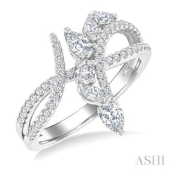 7/8 Ctw Split Bypass Shank Mixed Diamond Cut Fashion Ring in 14K White Gold 7/8 Ctw Split Bypass Shank Mixed Diamond Cut Fashion Ring in 14K White Gold