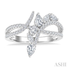 7/8 Ctw Split Bypass Shank Mixed Diamond Cut Fashion Ring in 14K White Gold 7/8 Ctw Split Bypass Shank Mixed Diamond Cut Fashion Ring in 14K White Gold