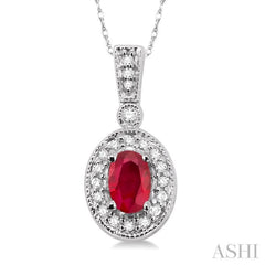 6x4 MM Oval Cut Ruby and 1/8 Ctw Round Cut Diamond Pendant in 14K White Gold with Chain 6x4 MM Oval Cut Ruby and 1/8 Ctw Round Cut Diamond Pendant in 14K White Gold with Chain