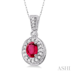 6x4 MM Oval Cut Ruby and 1/8 Ctw Round Cut Diamond Pendant in 14K White Gold with Chain 6x4 MM Oval Cut Ruby and 1/8 Ctw Round Cut Diamond Pendant in 14K White Gold with Chain