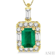 6x4 MM Octagon Cut Emerald and 1/3 Ctw Round Cut Diamond Precious Pendant in 14K Yellow Gold with Chain 6x4 MM Octagon Cut Emerald and 1/3 Ctw Round Cut Diamond Precious Pendant in 14K Yellow Gold with Chain