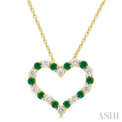 1.80 MM Round Cut Emerald and 1/4 Ctw Open Heart Round Cut Diamond Precious Fashion Pendant With Chain in 14K Yellow Gold 1.80 MM Round Cut Emerald and 1/4 Ctw Open Heart Round Cut Diamond Precious Fashion Pendant With Chain in 14K Yellow Gold