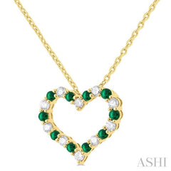 1.80 MM Round Cut Emerald and 1/4 Ctw Open Heart Round Cut Diamond Precious Fashion Pendant With Chain in 14K Yellow Gold 1.80 MM Round Cut Emerald and 1/4 Ctw Open Heart Round Cut Diamond Precious Fashion Pendant With Chain in 14K Yellow Gold