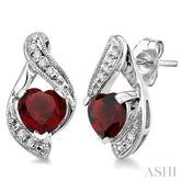 6x6 MM Heart Shape Garnet and 1/20 Ctw Round Cut Diamond Semi-Precious Earrings in 14K White Gold