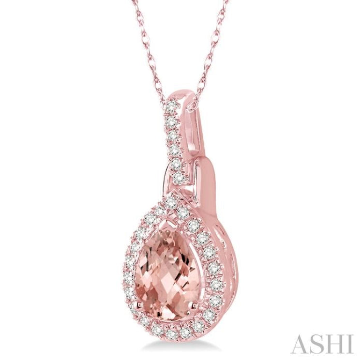 7x5 MM Pear Shape Morganite and 1/10 Ctw Round Cut Diamond Pendant in 14K Rose Gold with Chain 7x5 MM Pear Shape Morganite and 1/10 Ctw Round Cut Diamond Pendant in 14K Rose Gold with Chain