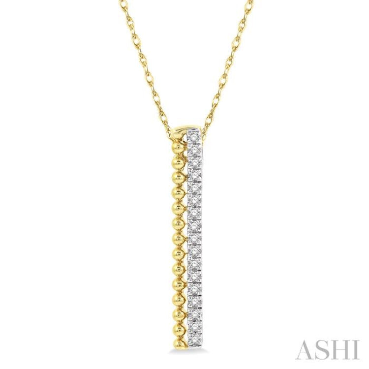 1/6 Ctw Circular Bead & Round Cut Diamond Bar Pendant With Chain in 14K Yellow Gold 1/6 Ctw Circular Bead & Round Cut Diamond Bar Pendant With Chain in 14K Yellow Gold