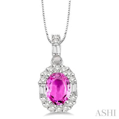 6x4 MM Oval Shape Pink Sapphire and 1/4 Ctw Diamond Precious Pendant in 14K White Gold with Chain 6x4 MM Oval Shape Pink Sapphire and 1/4 Ctw Diamond Precious Pendant in 14K White Gold with Chain
