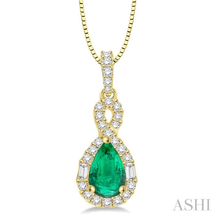 7x5 MM Pear Shape Emerald and 1/3 Ctw Diamond Precious Pendant in 14K Yellow Gold with Chain 7x5 MM Pear Shape Emerald and 1/3 Ctw Diamond Precious Pendant in 14K Yellow Gold with Chain
