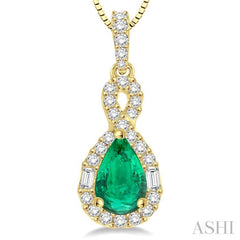 7x5 MM Pear Shape Emerald and 1/3 Ctw Diamond Precious Pendant in 14K Yellow Gold with Chain 7x5 MM Pear Shape Emerald and 1/3 Ctw Diamond Precious Pendant in 14K Yellow Gold with Chain