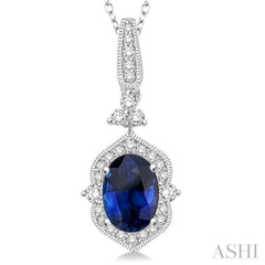 6x4 MM Oval Shape Sapphire and 1/5 Ctw Diamond Precious Pendant in 14K White Gold with Chain 6x4 MM Oval Shape Sapphire and 1/5 Ctw Diamond Precious Pendant in 14K White Gold with Chain