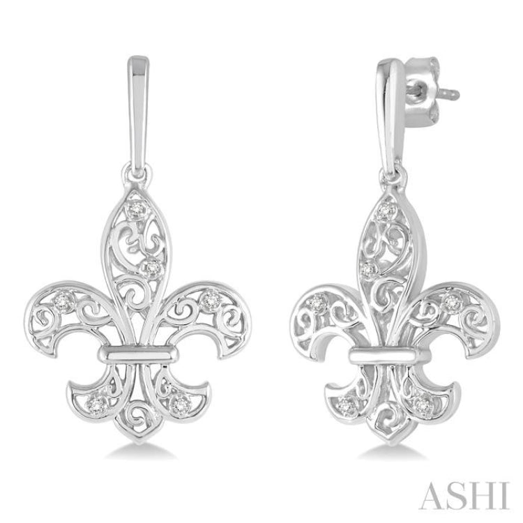 1/20 Ctw Round Cut Diamond Fleur De Lis Earrings in Sterling Silver 1/20 Ctw Round Cut Diamond Fleur De Lis Earrings in Sterling Silver