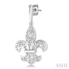 1/20 Ctw Round Cut Diamond Fleur De Lis Earrings in Sterling Silver 1/20 Ctw Round Cut Diamond Fleur De Lis Earrings in Sterling Silver