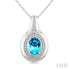 8X6 MM Oval Shape Blue Topaz and 1/20 Ctw Single Cut Diamond Semi-precious Pendant With Chain in Sterling Silver 8X6 MM Oval Shape Blue Topaz and 1/20 Ctw Single Cut Diamond Semi-precious Pendant With Chain in Sterling Silver