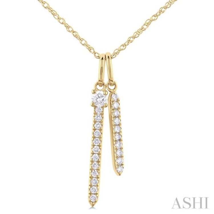 1/6 Ctw Twin Vertical Bar Round Cut Diamond Fashion Pendant With Chain in 14K Yellow Gold 1/6 Ctw Twin Vertical Bar Round Cut Diamond Fashion Pendant With Chain in 14K Yellow Gold