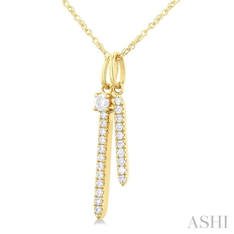 1/6 Ctw Twin Vertical Bar Round Cut Diamond Fashion Pendant With Chain in 14K Yellow Gold 1/6 Ctw Twin Vertical Bar Round Cut Diamond Fashion Pendant With Chain in 14K Yellow Gold