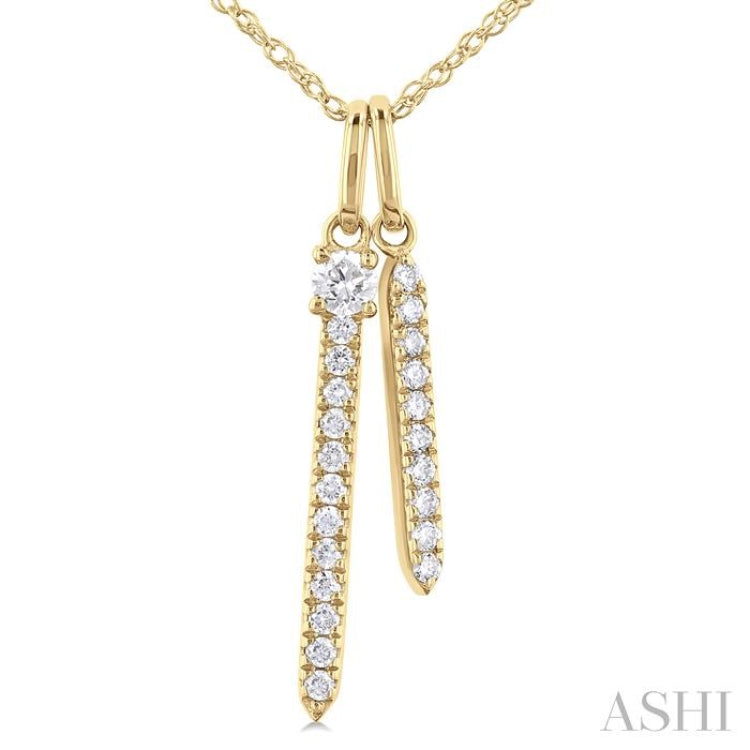 1/6 Ctw Twin Vertical Bar Round Cut Diamond Fashion Pendant With Chain in 14K Yellow Gold 1/6 Ctw Twin Vertical Bar Round Cut Diamond Fashion Pendant With Chain in 14K Yellow Gold