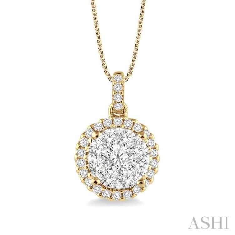 3/4 Ctw Lovebright Round Cut Diamond Pendant in 14K Yellow and White Gold with Chain 3/4 Ctw Lovebright Round Cut Diamond Pendant in 14K Yellow and White Gold with Chain