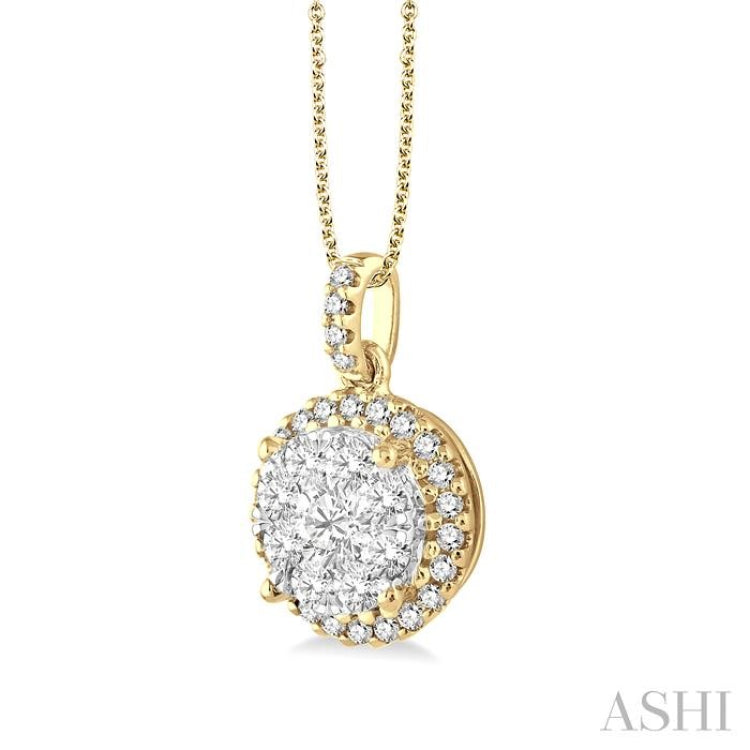 3/4 Ctw Lovebright Round Cut Diamond Pendant in 14K Yellow and White Gold with Chain 3/4 Ctw Lovebright Round Cut Diamond Pendant in 14K Yellow and White Gold with Chain