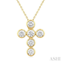 2 Ctw Round Cut Diamond 6-Stone Bezel Set Cross Pendant With Chain in 14K Yellow Gold 2 Ctw Round Cut Diamond 6-Stone Bezel Set Cross Pendant With Chain in 14K Yellow Gold