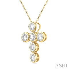 2 Ctw Round Cut Diamond 6-Stone Bezel Set Cross Pendant With Chain in 14K Yellow Gold 2 Ctw Round Cut Diamond 6-Stone Bezel Set Cross Pendant With Chain in 14K Yellow Gold