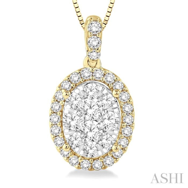 1/3 Ctw Oval Shape Diamond Lovebright Pendant in 14K Yellow and White Gold with Chain 1/3 Ctw Oval Shape Diamond Lovebright Pendant in 14K Yellow and White Gold with Chain