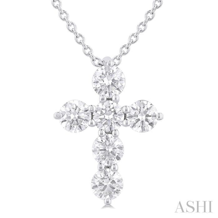 1/2 Ctw Round Cut Diamond Christian Cross 6-Stone Fashion Pendant With Chain in 14K White Gold 1/2 Ctw Round Cut Diamond Christian Cross 6-Stone Fashion Pendant With Chain in 14K White Gold