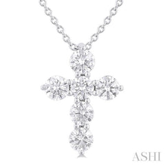 1/2 Ctw Round Cut Diamond Christian Cross 6-Stone Fashion Pendant With Chain in 14K White Gold 1/2 Ctw Round Cut Diamond Christian Cross 6-Stone Fashion Pendant With Chain in 14K White Gold