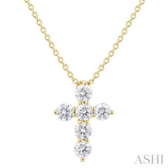 1/3 Ctw Round Cut Diamond Christian Cross 6-Stone Fashion Pendant With Chain in 14K Yellow Gold 1/3 Ctw Round Cut Diamond Christian Cross 6-Stone Fashion Pendant With Chain in 14K Yellow Gold