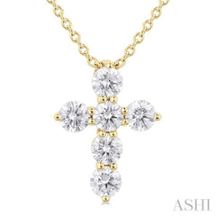 1/3 Ctw Round Cut Diamond Christian Cross 6-Stone Fashion Pendant With Chain in 14K Yellow Gold 1/3 Ctw Round Cut Diamond Christian Cross 6-Stone Fashion Pendant With Chain in 14K Yellow Gold