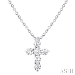 1/4 Ctw Round Cut Diamond Christian Cross 6-Stone Fashion Pendant With Chain in 14K White Gold 1/4 Ctw Round Cut Diamond Christian Cross 6-Stone Fashion Pendant With Chain in 14K White Gold