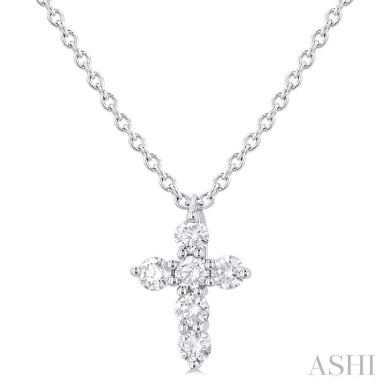 1/6 Ctw Round Cut Diamond Christian Cross 6-Stone Fashion Pendant With Chain in 14K White Gold 1/6 Ctw Round Cut Diamond Christian Cross 6-Stone Fashion Pendant With Chain in 14K White Gold