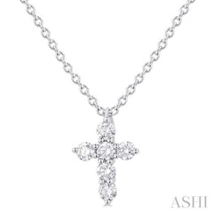 1/6 Ctw Round Cut Diamond Christian Cross 6-Stone Fashion Pendant With Chain in 14K White Gold 1/6 Ctw Round Cut Diamond Christian Cross 6-Stone Fashion Pendant With Chain in 14K White Gold
