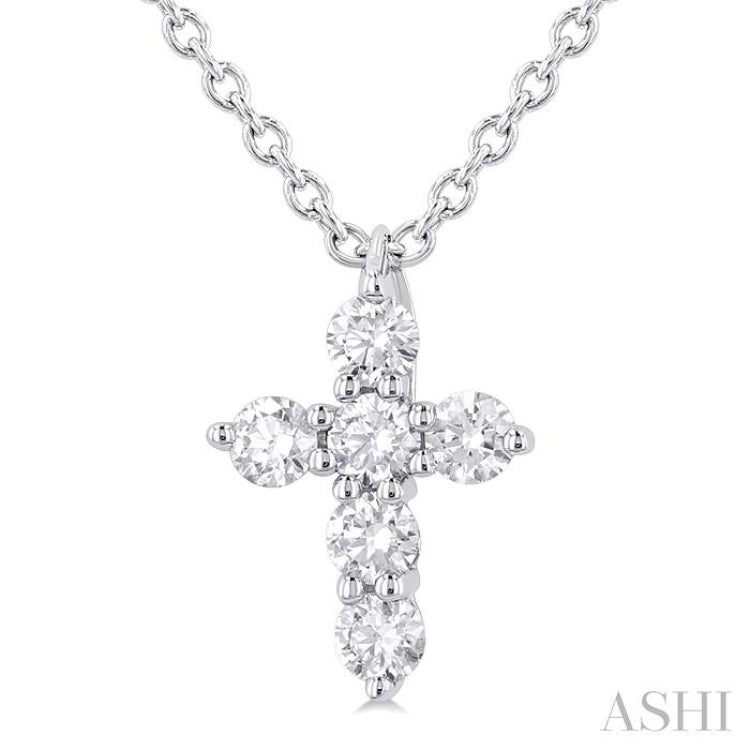 1/6 Ctw Round Cut Diamond Christian Cross 6-Stone Fashion Pendant With Chain in 14K White Gold 1/6 Ctw Round Cut Diamond Christian Cross 6-Stone Fashion Pendant With Chain in 14K White Gold