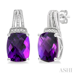 9x7 MM Cushion Shape Amethyst and 1/50 Ctw Looped Round Cut Diamond Semi-Precious Earring in Sterling Silver 9x7 MM Cushion Shape Amethyst and 1/50 Ctw Looped Round Cut Diamond Semi-Precious Earring in Sterling Silver